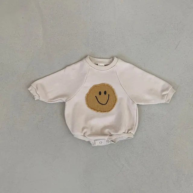 Smiley Face Sweatshirt Baby Romper - PepitoStorerompers