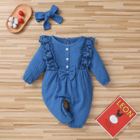 Thumbnail for Tie Dye Print One Piece Jumpsuit Linen Romper Lace Bow - PepitoStore